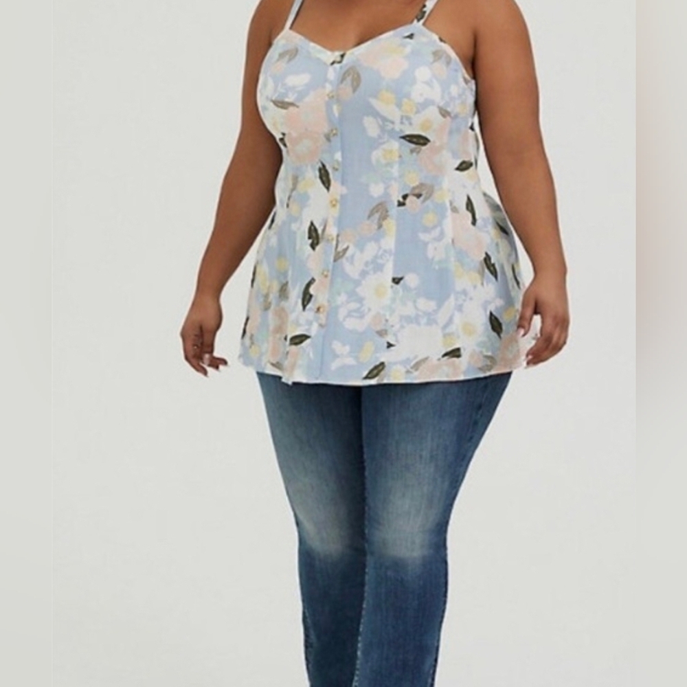 Torrid Size 4 Fit & Flare Woven Stretch Tank Top In Blue Floral